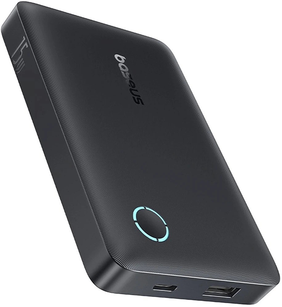 Baseus EnerFill FP11 išorinė baterija (Power Bank) 10000mAh 15W (su juodu Simple USB-C – USB-C 20V/3A 30cm laidu) – juoda