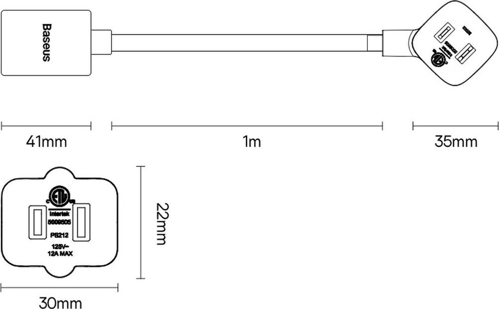 Baseus PowerCombo ilgintuvas su mini elektros lizdų juosta 1 m juoda (tinklo adapteris EU ir UK)(PSMN000301) (187753444)