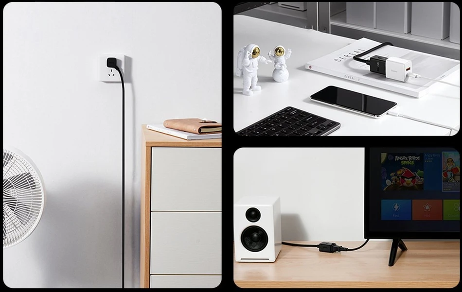 Baseus PowerCombo ilgintuvas su mini elektros lizdų juosta 1 m juoda (tinklo adapteris EU ir UK)(PSMN000301) (187753444)