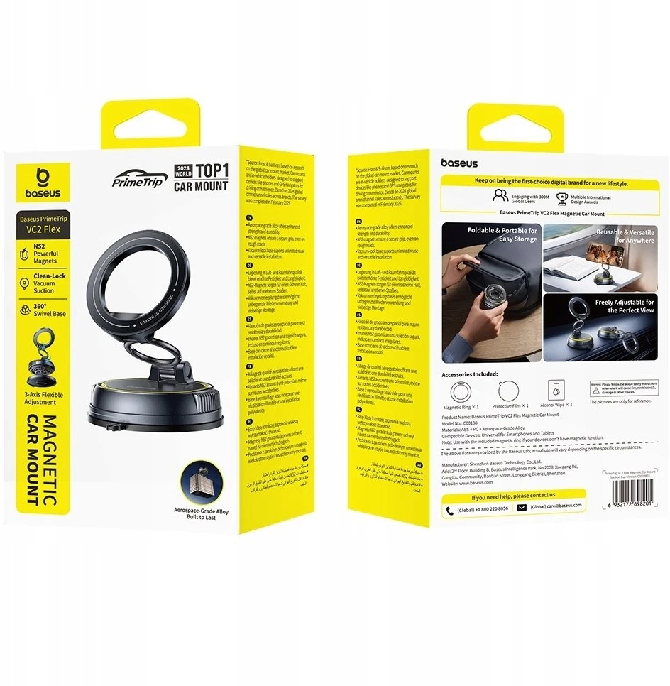 Baseus Automobilinis magnetinis laikiklis telefonams su siurbtuku PrimeTrip VC2 Flex, juodas
