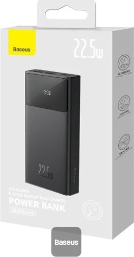 LiPo išorinis akumuliatorius (Powerbank) 20000mAh 22.5W su PD3.0 QC3.0 2xUSB + USB C Star-lord juodas BASEUS