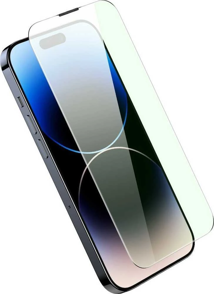 Baseus viso ekrano Apsauginis stiklas Apple iPhone 14 Pro Max su Anti Mėlyna šviesos filtru ir 0,3 mm garsiakalbio dangteliu + montavimo rėmeliu