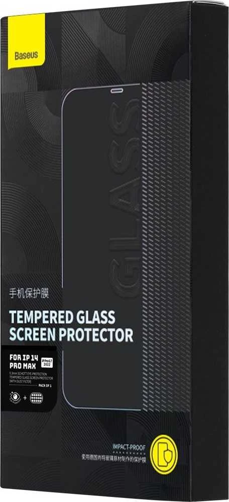 Baseus viso ekrano Apsauginis stiklas Apple iPhone 14 Pro Max su Anti Mėlyna šviesos filtru ir 0,3 mm garsiakalbio dangteliu + montavimo rėmeliu
