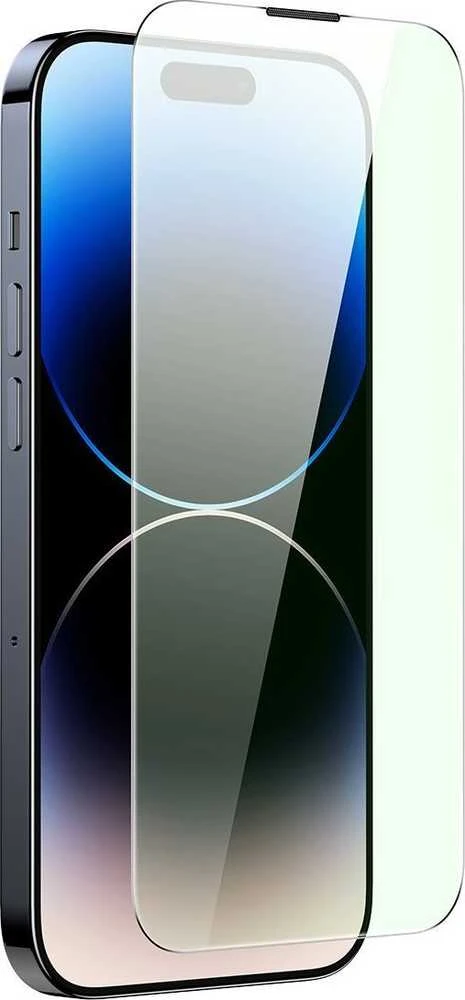 Baseus viso ekrano Apsauginis stiklas Apple iPhone 14 Pro Max su Anti Mėlyna šviesos filtru ir 0,3 mm garsiakalbio dangteliu + montavimo rėmeliu