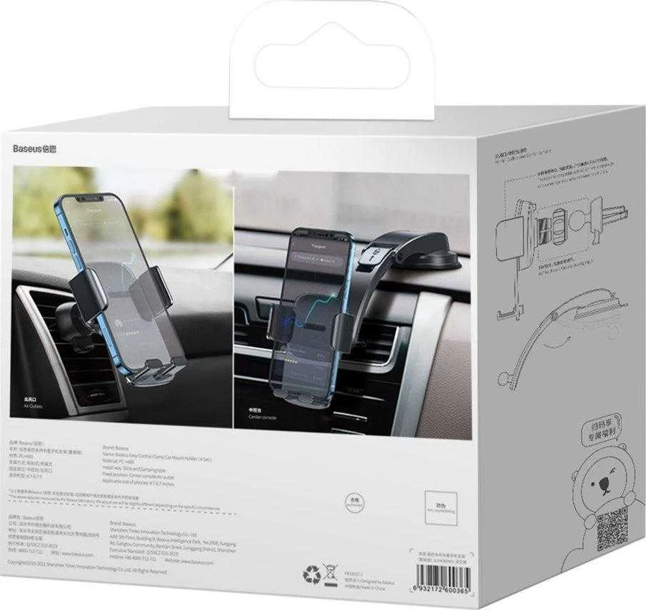 Baseus Easy Control Clamp automobilinis telefono laikiklis grotelėms arba prietaisų skydeliui – Juodas