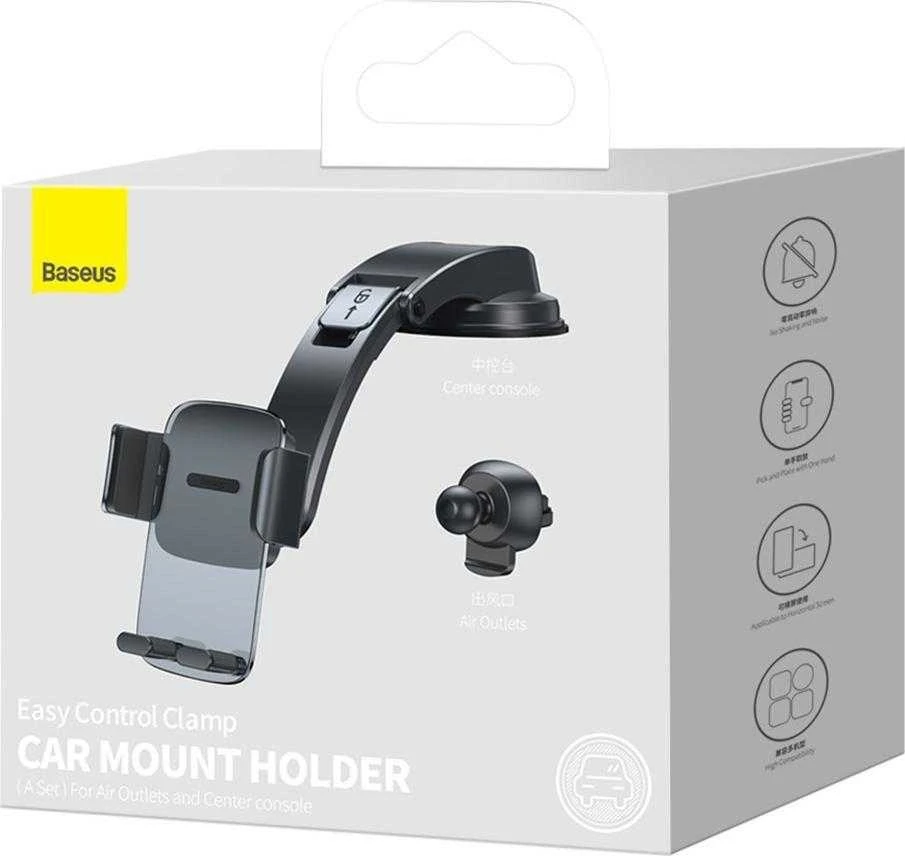 Baseus Easy Control Clamp automobilinis telefono laikiklis grotelėms arba prietaisų skydeliui – Juodas