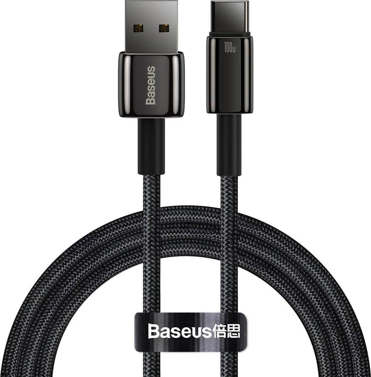 Baseus volframo auksinis kabelis USB prie USB-C, 100 W, 1 m (juodas)