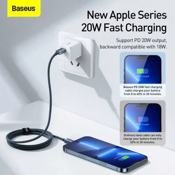 Baseus Crystal kabelis USB-C - Lightning 20W PD 1.2m - Juodas