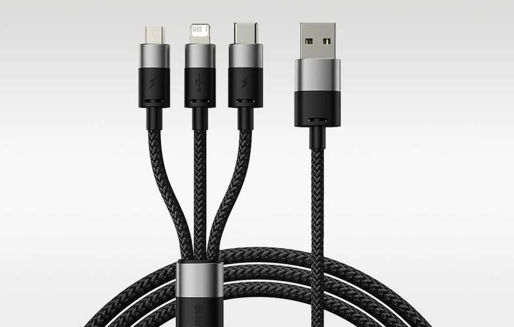 Greitas įkrovimas USB - M+L+C Baseus StarSpeed 3.5A 0.6m - Juodas