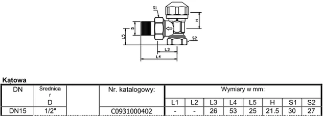 Basic Termostatinis kampinis vožtuvas 1/2'' žalvarinis - C093100702