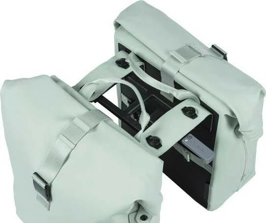 Basil SOHO DOUBLE PANNIER BAG NORDLICHT MIK, MIK System (paruošta naudoti) 41L 100% vandeniui atsparus pastelinis žalias apšvietimas Nordlicht Technolog