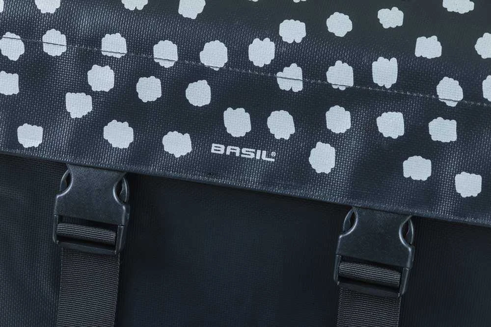 „Basil URBAN LOAD“ dvigubas krepšys krepšiui su 48–53 l talpa, universali tiltelių sistema, 100 % atsparus vandeniui, juodas su šviesą atspindinčiomis/juodas (NAUJIENA 2024 m.)