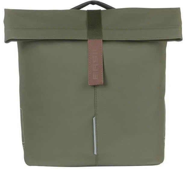 Basil Dviejų dalių miesto sakva BASIL CITY DOUBLE PANNIER BAG MIK 28-32L, MIK sistema (paruošta naudojimui), samanų žalios spalvos (NAUJA 2025)