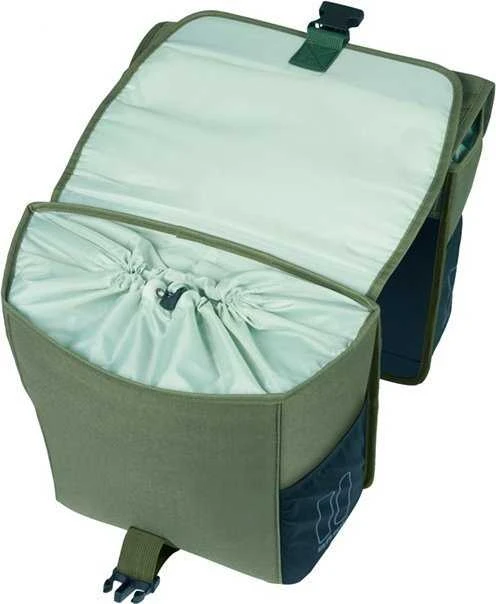 Basil Sakwy GO DOUBLE BAG, MIK su adapteriu tvirtinimui, 32L, Tamsiai žalia (NAUJA 2025)