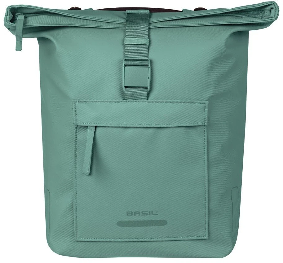 Basil Bagažinės rankinė BASIL BROOKLYN DOUBLE PANNIER BAG 41L, MIK Hooks System, atspari vandeniui, sidabrinė žalia