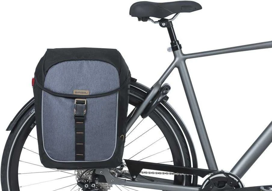 Basil Dviračio kuprinė dviguba BASIL MILES TARPAULIN DOUBLE PANNIER BAG MIK 34L, MIK System (ready to go), 100% neperšlampama juodas slate (NEW 2025)