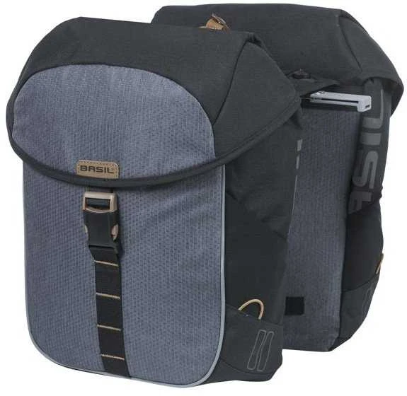 Basil Dviračio kuprinė dviguba BASIL MILES TARPAULIN DOUBLE PANNIER BAG MIK 34L, MIK System (ready to go), 100% neperšlampama juodas slate (NEW 2025)