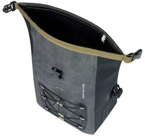 Basil Vienkartinė sakvoji BASIL NAVIGATOR STORM SINGLE PANNIER BAG MIK SIDE M 12-15 L, MIK System (paruošta naudoti) atspari vandeniui pilka juoda (NAUJA)