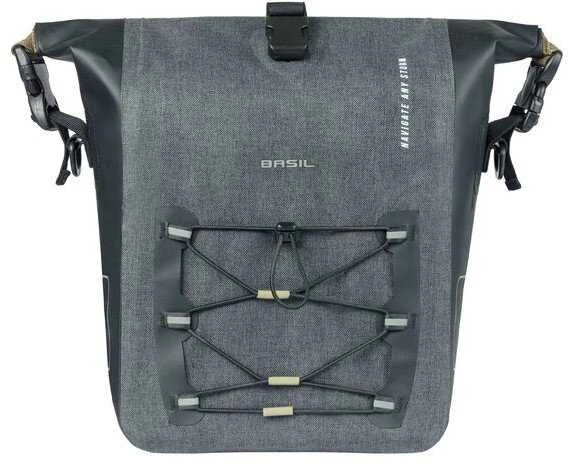 Basil Vienkartinė sakvoji BASIL NAVIGATOR STORM SINGLE PANNIER BAG MIK SIDE M 12-15 L, MIK System (paruošta naudoti) atspari vandeniui pilka juoda (NAUJA)