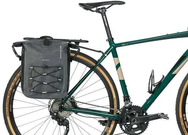Basil Vienkartinė sakvoji BASIL NAVIGATOR STORM SINGLE PANNIER BAG MIK SIDE M 12-15 L, MIK System (paruošta naudoti) atspari vandeniui pilka juoda (NAUJA)