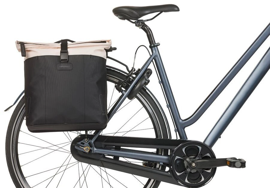 Baziliko krepšys-maišas BASIL VIVE DVIGUBAS DELTA-PANNIER krepšys 28-35 l, MIK sistema (paruoštas naudoti), balkšvas/juodas