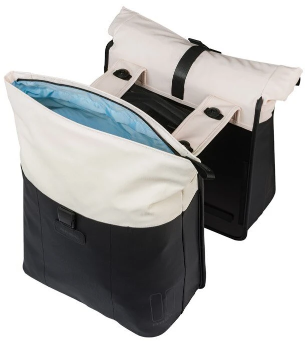 Baziliko krepšys-maišas BASIL VIVE DVIGUBAS DELTA-PANNIER krepšys 28-35 l, MIK sistema (paruoštas naudoti), balkšvas/juodas