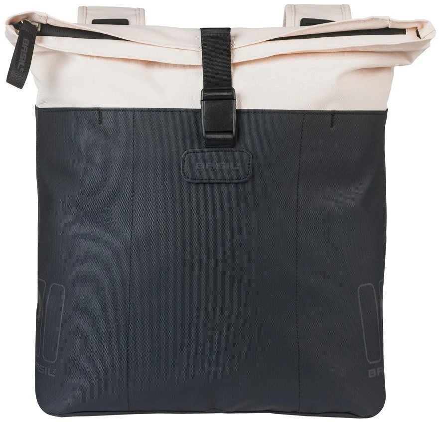 Basil Dviejų dalių sakwa, tvirtinama prie bagažinės BASIL CLOVE DOUBLE PANNIER BAG 28-35L, Universal Bridge System, nebalinta balta/juoda