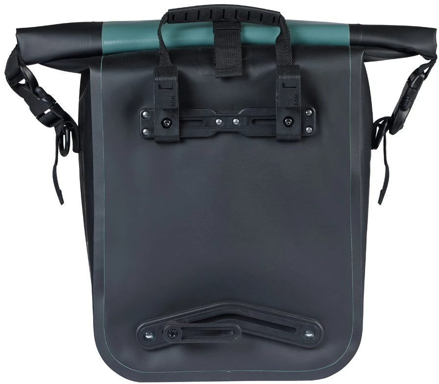 Basil Vientisa sakvo rankinė BASIL RIVO M SINGLE PANNIER BAG 12-15L, MIK Hooks System sidabrinė-žalia/juoda