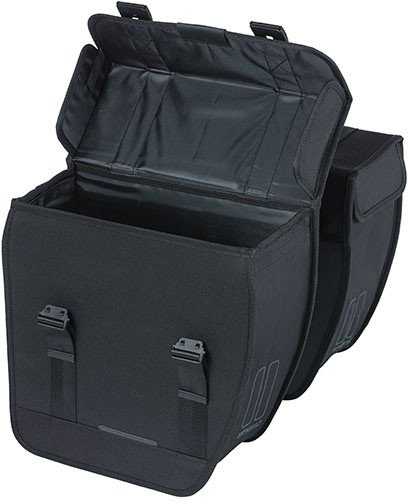 Basil Dviejų skyrių miesto kuprinė BASIL TOUR DOUBLE PANNIER BAG XL 35L, Universal Bridge System, atsparus vandeniui juoda