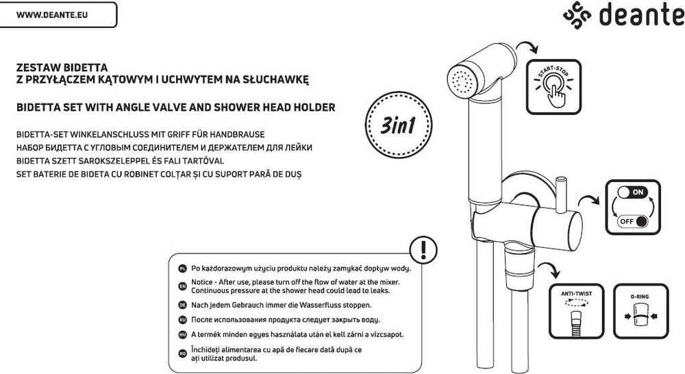 Deante bidė dušelio komplektas Bidetta ANW_051B, Chrome