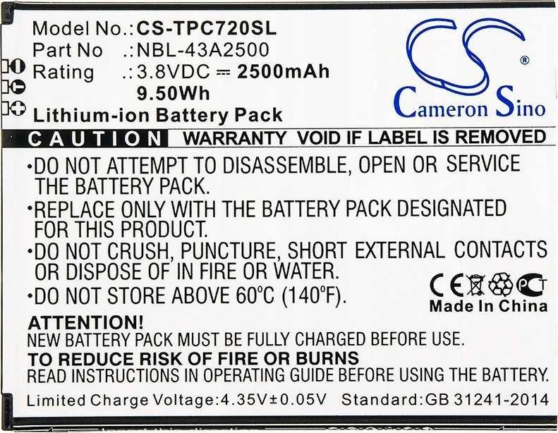 Bateria Cameron Sino Akumuliatorius Bateria Typ Tp-link Neffos Nbl-43a2500 Do C7s Tp7051a Tp7051c / Cs-tpc720sl