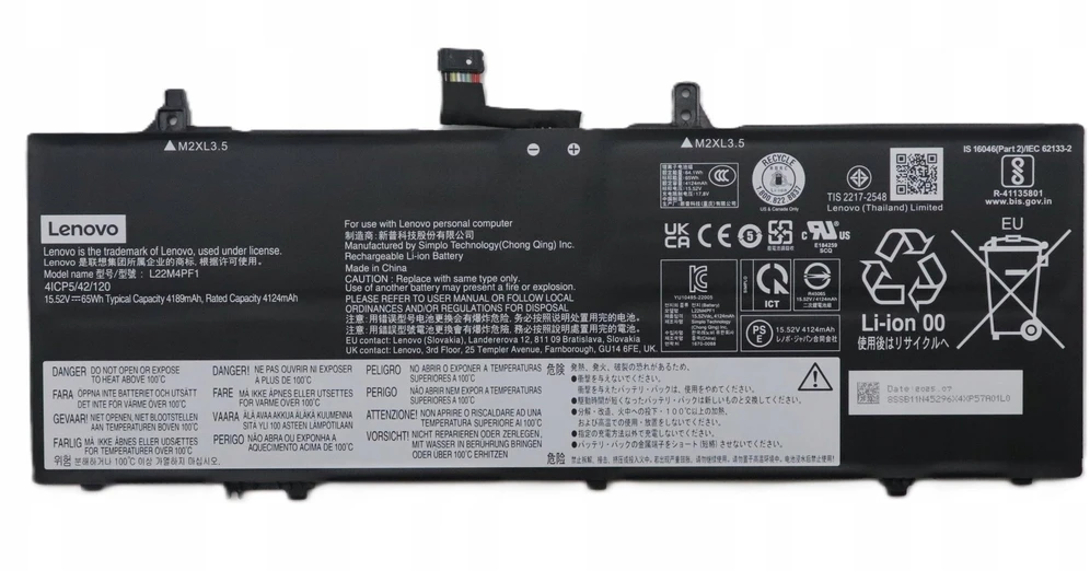 Bateria Lenovo 65Wh 4-cell lithium-ion battery for Yoga Slim (5B11J63623)