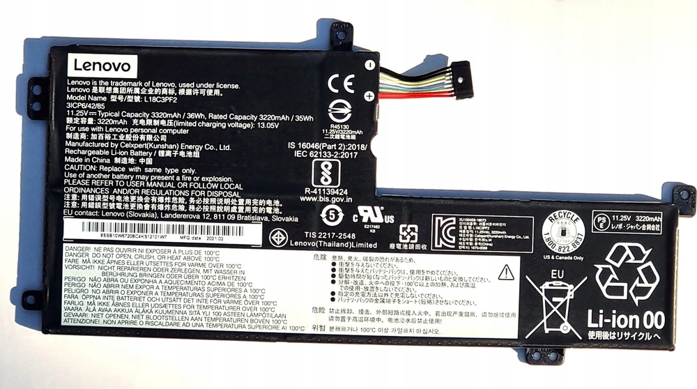 IPC-Kompiuteris 5B10T03401 38Wh Baterija, suderinama su Lenovo - Baterija - 3250 mAh, Lenovo, Lenovo IdeaPad L340-17API (81LY), Lenovo V155-15API (81V5), Lenovo IdeaPad L3-15ITL6 (82HL),...
