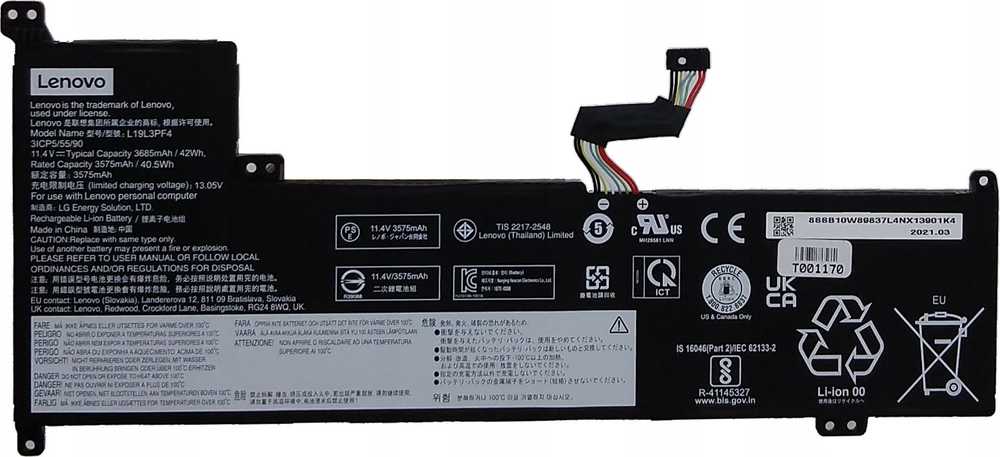 Bateria Lenovo LG L19L3PF4 11.4V42Wh3cell