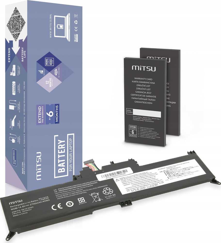 Baterija Mitsu Baterija 00HW027 01AV434, skirta Lenovo ThinkPad Yoga 260 370 X380