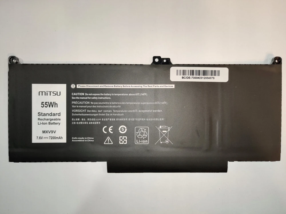 Mitsu Bateria MXV9V do Dell Latitude 5300 5310 7300 7400 7200 mAh (55 Wh) 7.6V (7.4V)