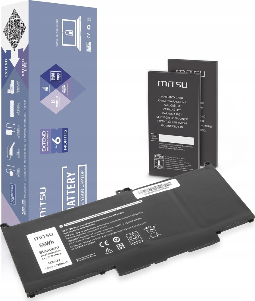 Mitsu Bateria MXV9V do Dell Latitude 5300 5310 7300 7400 7200 mAh (55 Wh) 7.6V (7.4V)