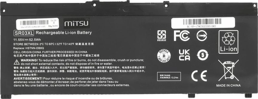 Bateria Mitsu Bateria SR03XL do HP Gaming 15 17 Omen 15-DC