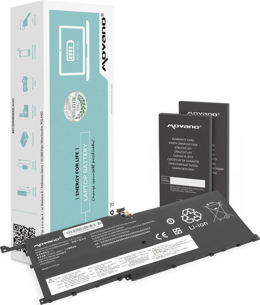 Movano „Lenovo X1 Carbon 20FB“ 00hw028 01av439 baterija - 3290 mAh (50 WH)
