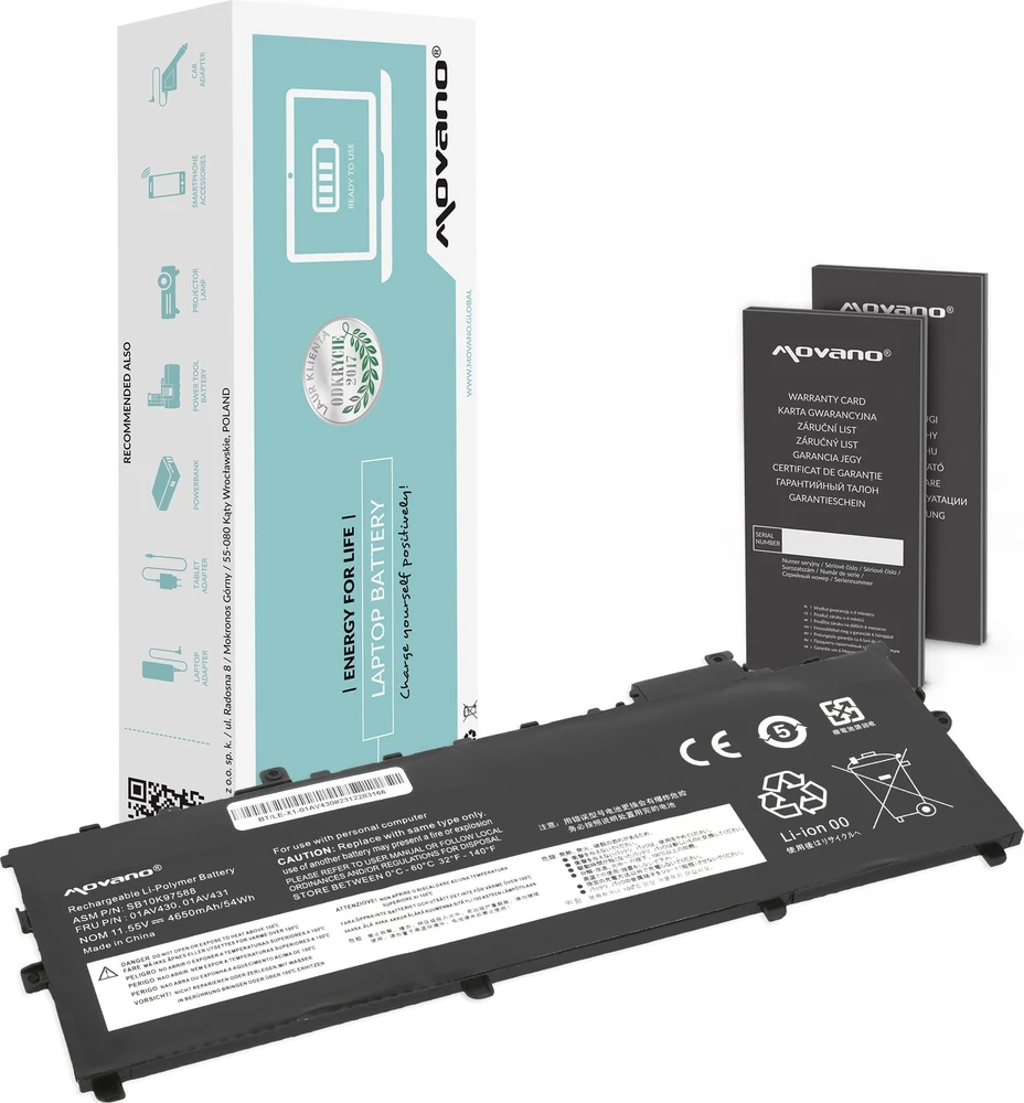 Movano „Lenovo ThinkPad X1 Carbon 5.6“ (2017–2018 m.) 01AV430 baterija – 4650 mAh (54 Wh)