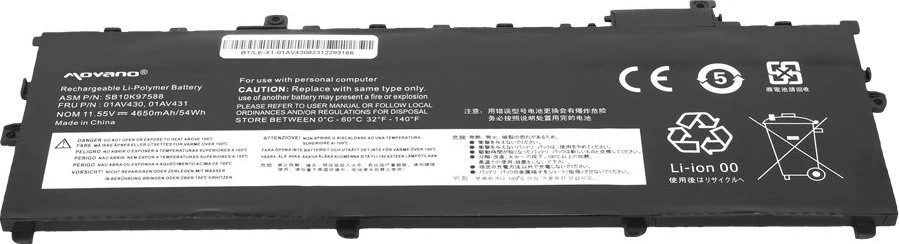 Movano „Lenovo ThinkPad X1 Carbon 5.6“ (2017–2018 m.) 01AV430 baterija – 4650 mAh (54 Wh)