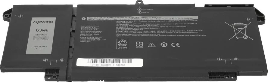 Bateria Movano Bateria 7FMXV do Dell Latitude 5320 7320 7420 7520 - 15.2V