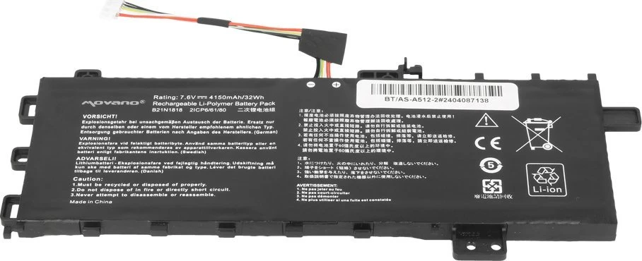 Movano „Asus VivoBook 15 A512 R512 X512“ b21n1818 baterija - 4150 mAh (32 Wh)