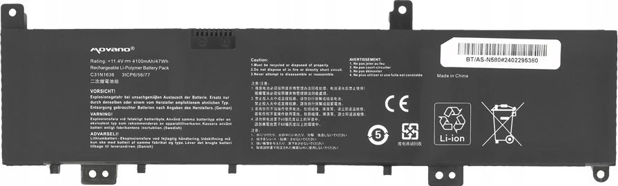 Movano Bateria c31n1636 do asus vivobook x580 x580vd x580vn n580vn n580vd - 4100 mah (47 wh)
