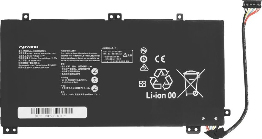 Movano Bateria do huawei matebook 13 wrt-w19 wx9 w29 hn-w19 hb4593j6ecw - 3660 mah (41.7 wh)