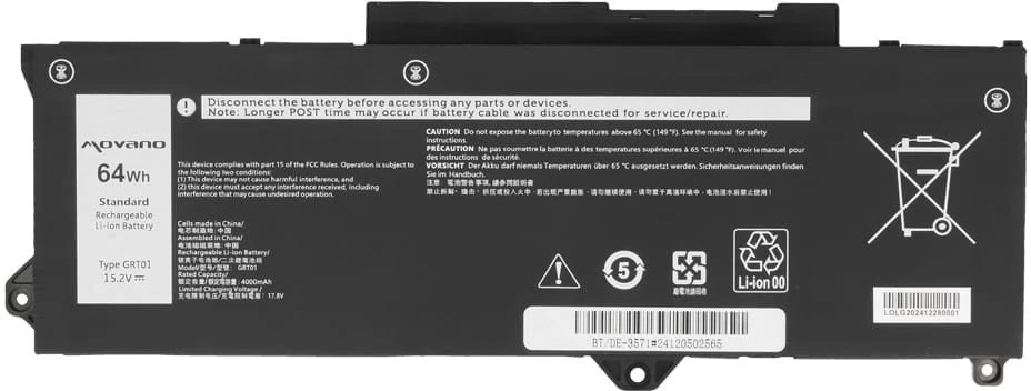Movano Bateria grt01 do dell latitude 5421 5521 5531 precision 3470 3561 3571 3581 - 3950 mah (61 wh)