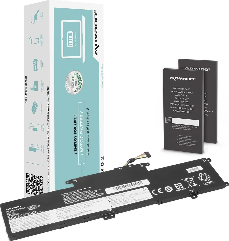 Movano Bateria l17l3p53 do lenovo thinkpad yoga l380 l390 - 3990 mah (44 wh)