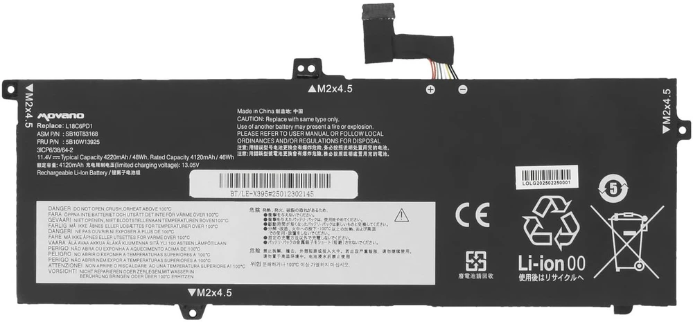 Movano „Lenovo ThinkPad X13 X390 X395“ baterija L18C6PD1 L18M6PD1 - 4220 mAh (48 WH)