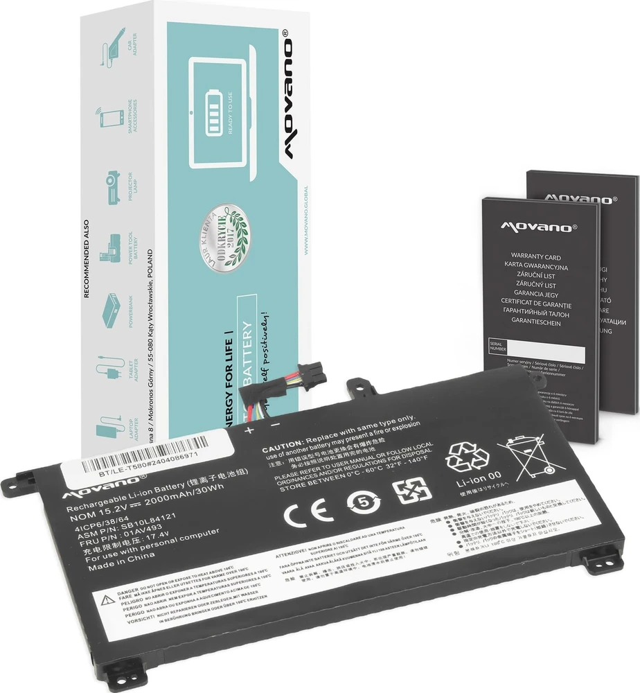 Movano „Lenovo ThinkPad T570 T580 P51s“ 01AV493 baterija - 2000 mAh (30 Wh)