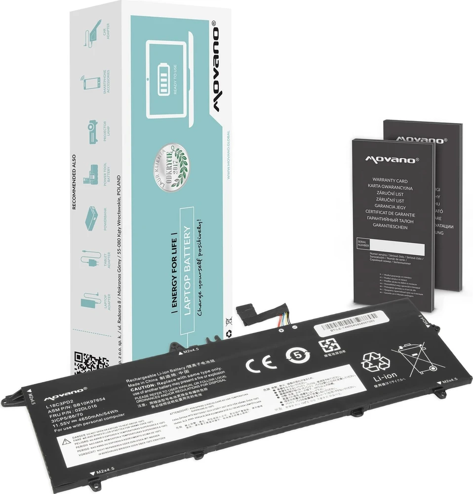 Movano „Lenovo ThinkPad T490s T495s T14s“ baterija L18C3PD2 - 4650 mAh (54 WH)